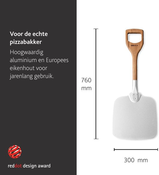 Boska Serveur à pizza Barbecue - Poignée courte - Stable - Aluminium - Chêne - Accessoires barbecue