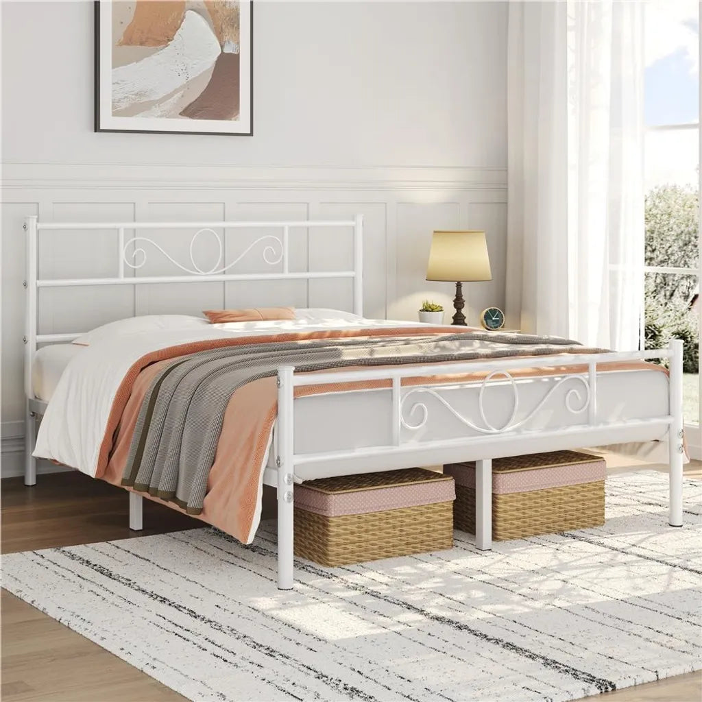 Yaheetech - Cadre de lit en métal 160 x 200 cm - Blanc - Lit double avec sommier à lattes