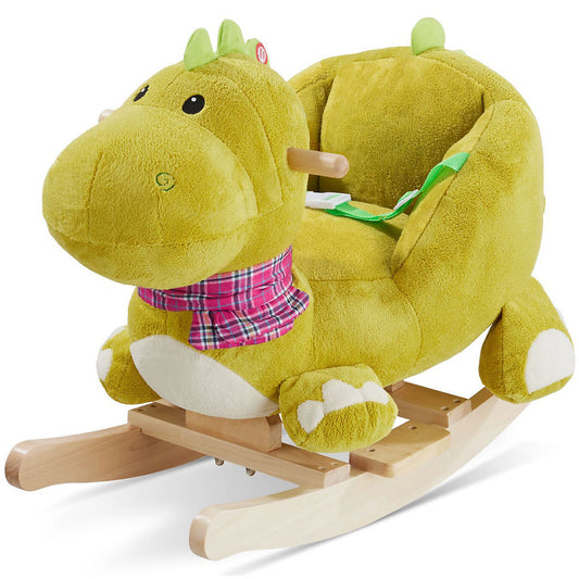 Cheval à bascule Tectake « Dinosaure » 50 cm - Bois/peluche - Effet sonore - Vert