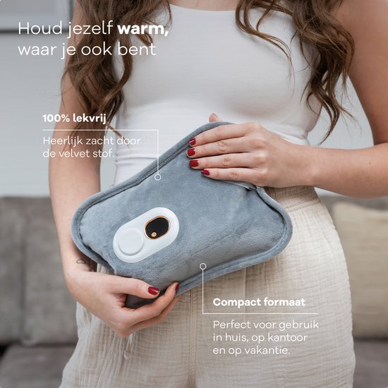 Bouillotte électrique Zenwave avec housse - Écran numérique - Bouillotte et bouillotte à eau avec chauffe-mains - Coussin chauffant rechargeable - Ceinture chauffante pour les règles - Durable et sans fil - Camping et plein air - Bouillotte grise