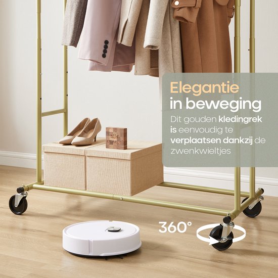 O'DADDY® Clothes Rack on Wheels - Portemanteau - Barre à vêtements - Réglable et extensible - Roulettes industrielles - Métal - Stable jusqu'à 110 kg - Or