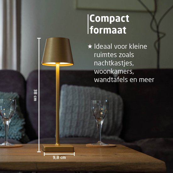 BREND BR-2228 Lampe de table sans fil pour l'intérieur et l'extérieur - Lampe décorative et graduable - Éclairage rechargeable avec 3 niveaux de lumière - IP44 - Blanc