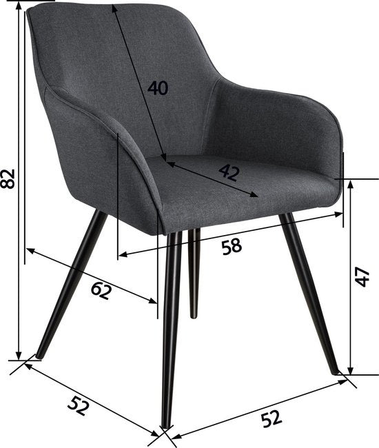 tectake® - Chaise Marilyn Linen Look - chaises de salle à manger - sièges baquets - gris foncé / noir - 403672