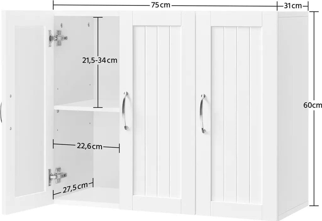 Armoire suspendue Yaheetech - 3 portes - Étagère réglable - 75 x 31 x 60 cm - Blanc