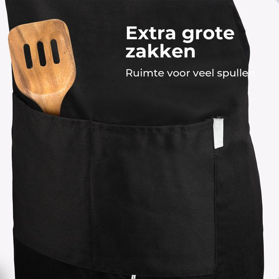 Tablier de cuisine - Résistant à l'eau et à la saleté - Tablier de cuisine professionnel - Tablier pour femmes et hommes - Tablier de traiteur - Unisexe - Boucle réglable - Compartiments extra-larges - Noir