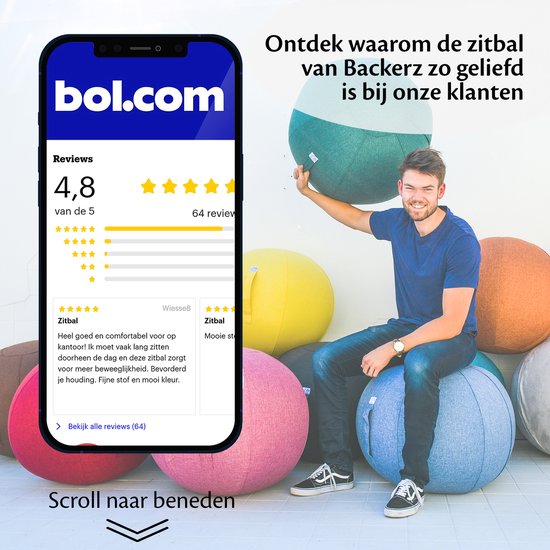 Balle d'assise - Backerz® - Avec housse - 55 cm - Chaise de Bureau Ergonomique - Lin Anthracite - Gris