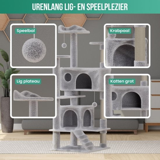 Avalo Scratching Post For Cats With 7 Levels - 137x49x49 CM - Light Grey - Scratching Post For Large Cats