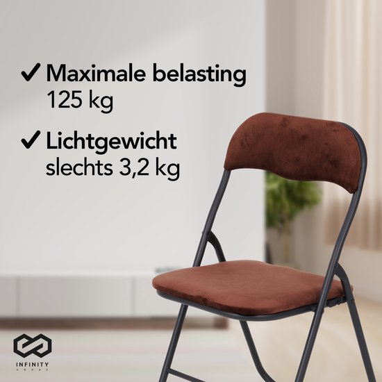Infinity Goods Klapstoelen - Set van 4 - Vouwstoelen - Fluweel - Eettafelstoelen - Opklapbare Stoelen - 43 x 47 x 80 CM - Stoelen - Bruin