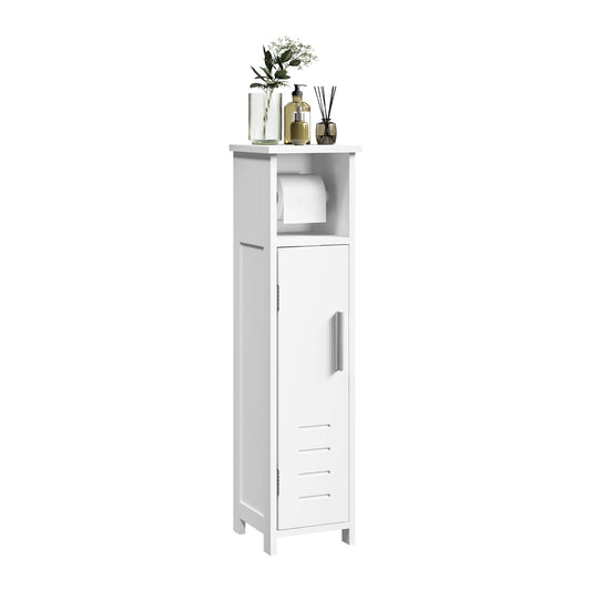 EUGAD 0229WY meuble de salle de bains pour WC - étroit, blanc - étagère réglable et porte-papier toilette