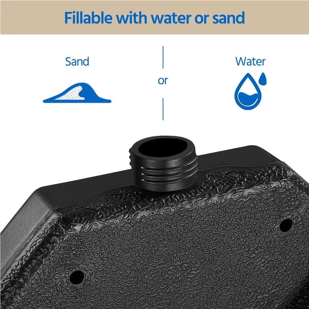 Lot de 4 pieds de parasol Yaheetech - Noir - Poids de parasol rechargeables pour parasol flottant, pouvant contenir jusqu'à 66 kg de sable ou 52 kg d'eau