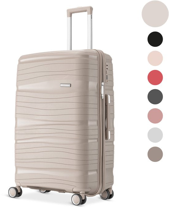 SKYCASES Travel One – Valise de voyage 28 pouces - Serrure à combinaison - 50 x 29 x 77 cm - 98 L - Légère, imperméable et résistante - Grande valise à roulettes XL - Beige