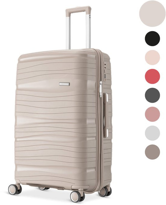 SKYCASES Travel One – Valise de voyage 28 pouces - Serrure à combinaison - 50 x 29 x 77 cm - 98 L - Légère, imperméable et résistante - Grande valise à roulettes XL - Beige