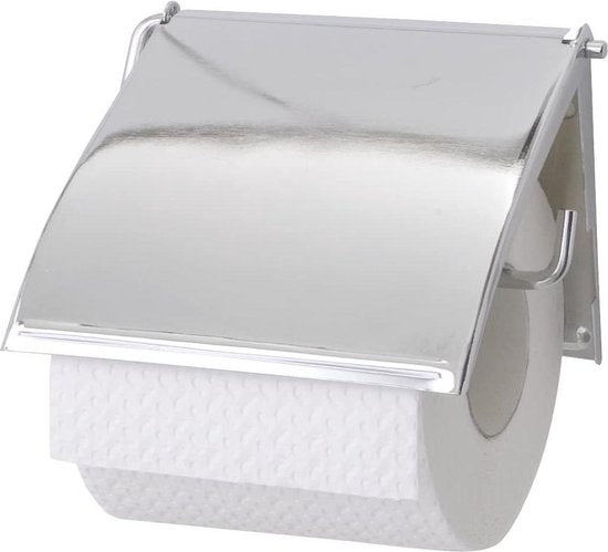 WENKO Porte-rouleau de papier toilette avec couvercle, finition chromée - Porte-rouleau de papier toilette - Porte-papier toilette