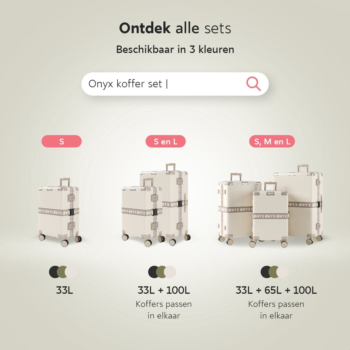 ONYX® - Valises 100L - Serrure TSA - Roues spinner - Trolley léger - Fermeture aluminium - Blanc sable