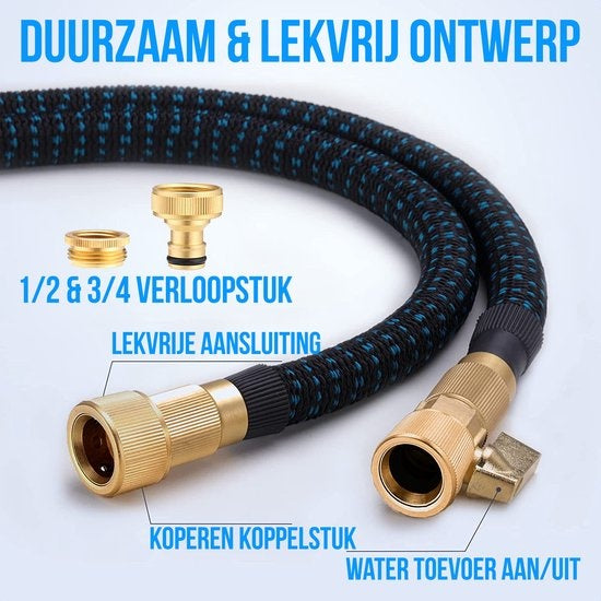 Strex Flexible Garden Hose 30M with Sprinkler Head - Extendable - Including Couplings, Suspension Hook & Storage Bag