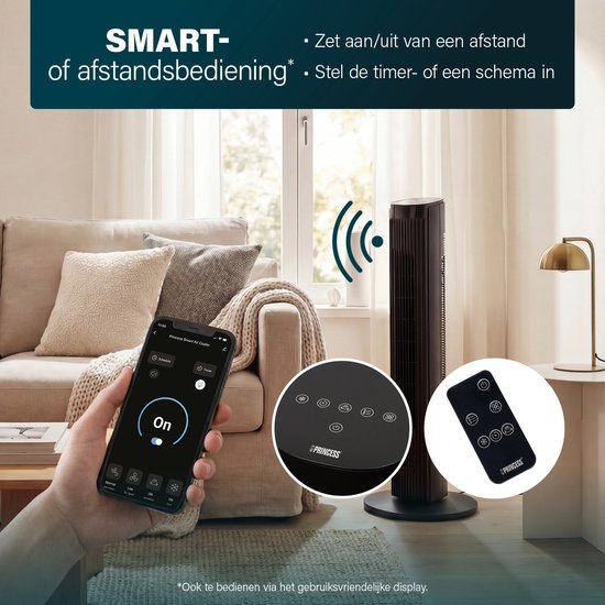Princess Smart Aircooler – Application et télécommande - Refroidisseur d'air – Réservoir d'eau de 3 L – 3 modes d'oscillation – 60 W – 358670 - Noir