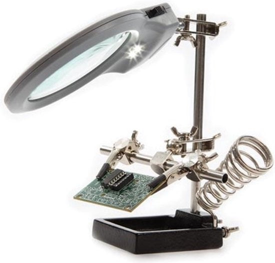 Velleman Handy troisième main avec loupe, lampe LED et support pour fer à souder pour les travaux de précision