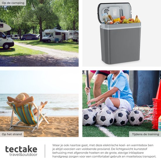 Glacière tectake® - Électrique - 24 litres - Poignée - Glacière pour voiture - Boîte isotherme - Chargeur 12 V et 230 V - Réfrigérateur de camping - Refroidissement et chauffage