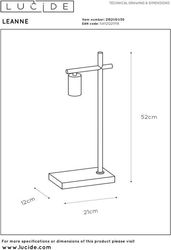 Lucide LEANNE - Lampe de table - 1xE27 - Noir