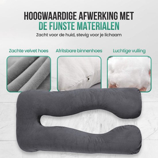 Coussin de grossesse Avalo XXL 280 cm - Coussin d'allaitement et de sommeil sur le côté en forme de U - Body Pillow - Coussin pour le corps - Gris foncé