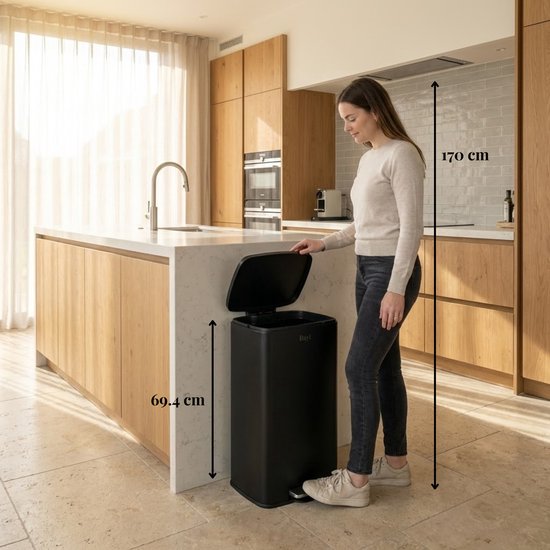 Bayt Poubelle - Poubelle 60 litres - Poubelle à pédale 60 litres - Poubelle 60 litres - Poubelle - inox - Noir
