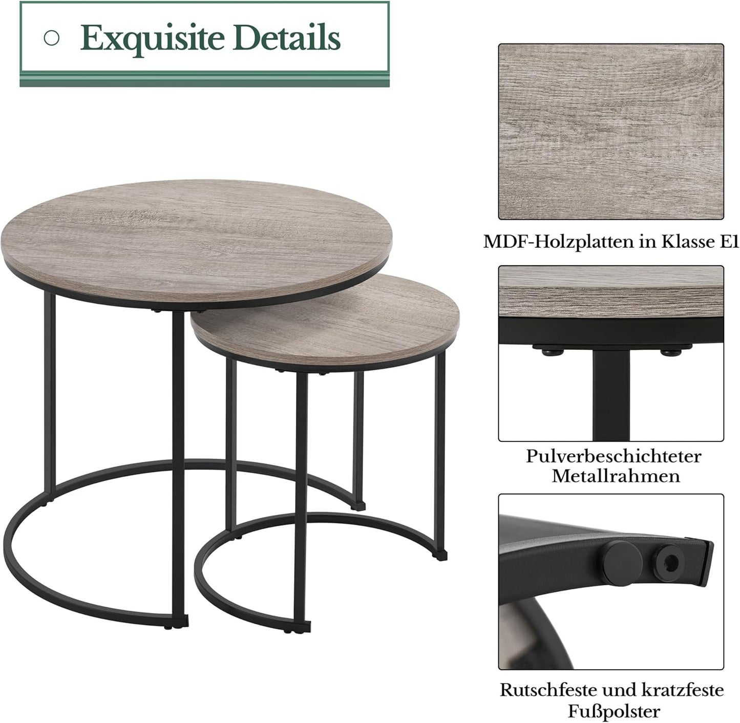 Yaheetech Ensemble de 2 tables d'appoint rondes avec structure métallique - Couleur bois de chêne