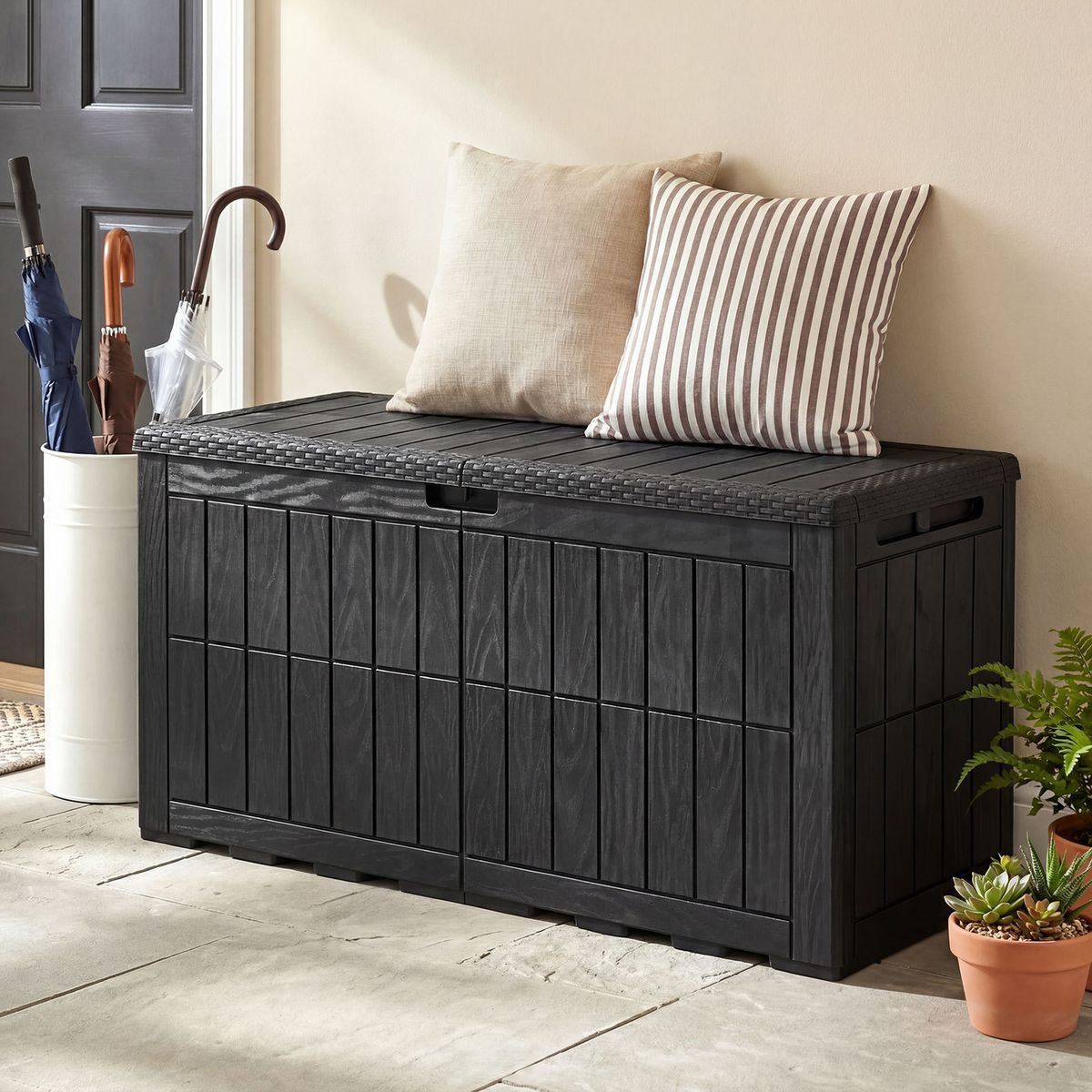 Boîte de rangement Coast pour jardin - capacité de 380 L - banc et coffre à coussins 2-en-1 - noir
