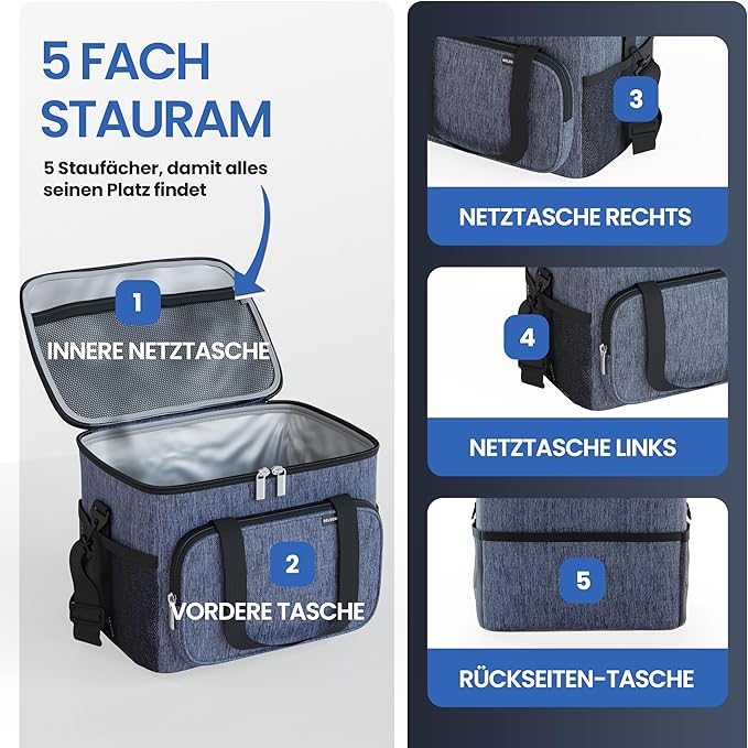 Heroism Grand sac isotherme pliable - Glacière isotherme, thermosac, étanche et imperméable - Sac pique-nique et déjeuner - 30 L - Gris foncé