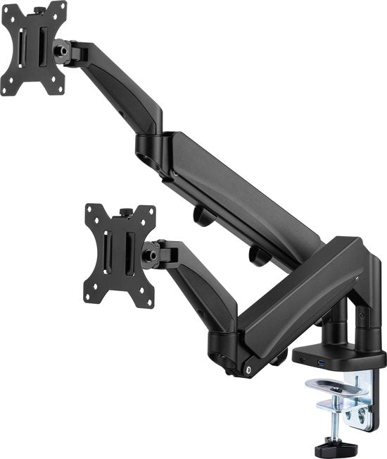 Support moniteur 2 écrans vérin à gaz - bras pour moniteur - usb 3.0 et type c - entièrement réglable