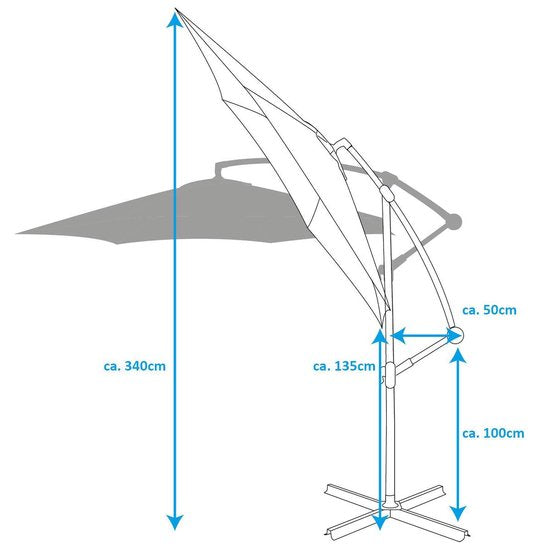 Lifetime Garden Parasol flottant avec pied - Parasol inclinable - ⌀300 x 300 cm - Parasol de balcon avec système d'inclinaison - réglable jusqu'à 3 mètres de haut - Parasol Champagne