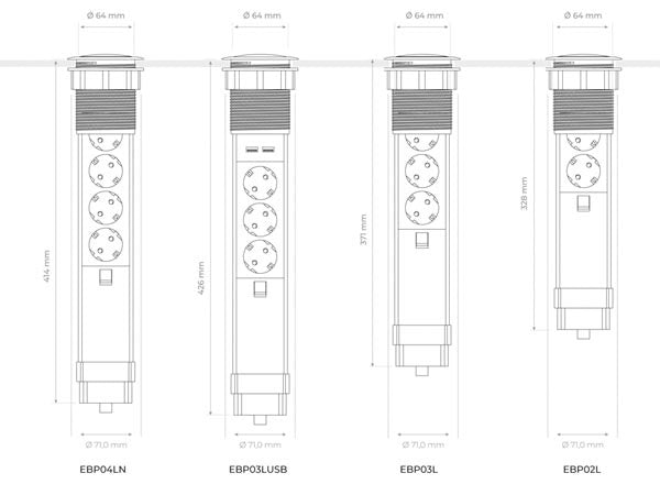 Perel Pop-Up Power Block Avec 3 Prises - 2 X Usb - Mise à la terre