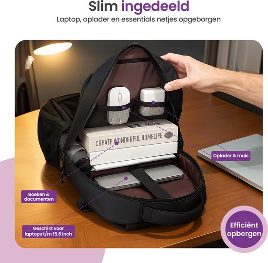 Gofun Backpack - 35L - 15.6-inch - Résistant à l'eau et antivol - Connecteur USB - Sac à dos - Cartable - Sacoche pour ordinateur portable - Noir