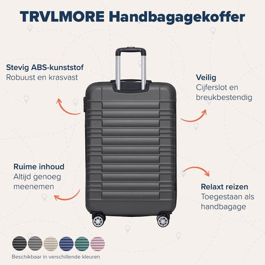 TRVLMORE Valise à main - 38L - Verrouillage par numéro - Léger - Trolley - 54x36x20cm - Gris foncé
