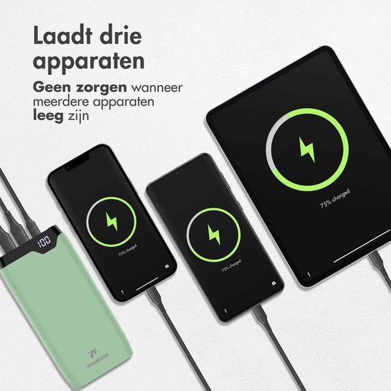 Batterie externe - imoshion - 20000 mAh - Chargeur rapide 22,5W - USB C & USB A - Convient pour iPhone et Samsung - Vert clair