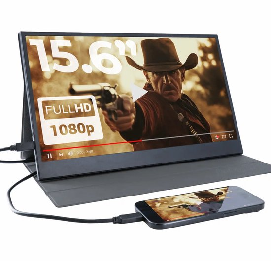 Écran portable Denver - Full HD - 15,6 pouces - Écran portable - Housse en cuir - HDMI - USB-C - PMO15604