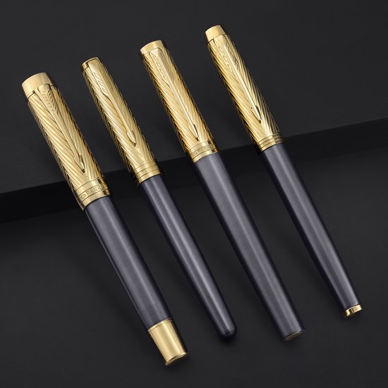 Stylo à bille roulante Parker IM Parker Pioneers Collection | laqué gris avec capuchon et détails dorés | pointe fine | encre noire | avec coffret cadeau
