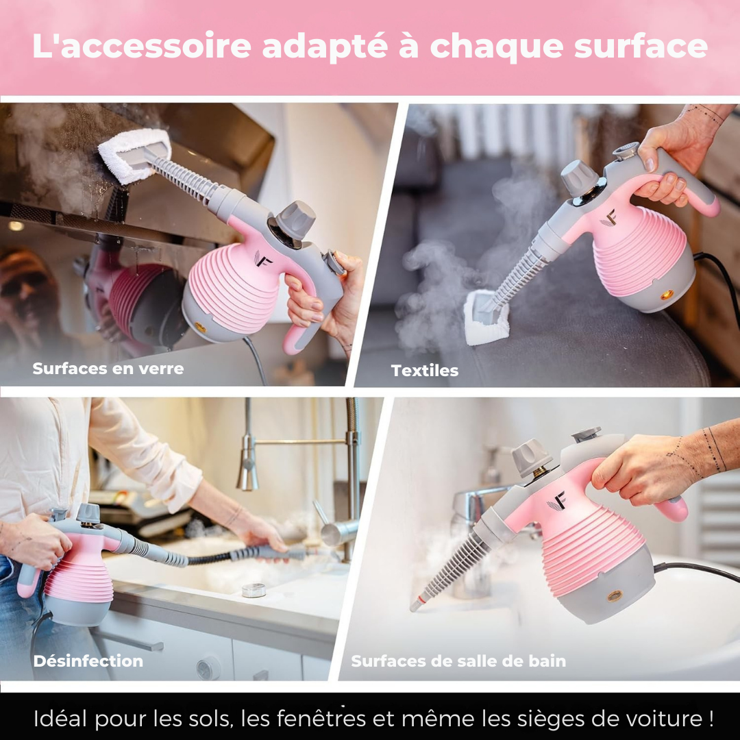 Nettoyeur vapeur à main – Réglage de la vapeur – Comprend 10 accessoires – Réservoir de 350 ml – Rose
