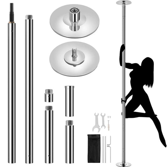 Yaheetech Dance Pole With Ceiling Mount - Equipped With Static And Rotating Stand And 2 Extension Rods And Rubber Anti-slip Profile - For Home Use And Fitness - Silver Chromed Metal - 23 x 23 x 225-274.5 cm