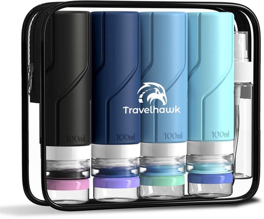 Travelhawk Travel Bottles with Case - 16-piece - Travel Set - Silicone Travel Bottles - Refillable - Travel Accessories - Toiletry Bag - Travel Accessories