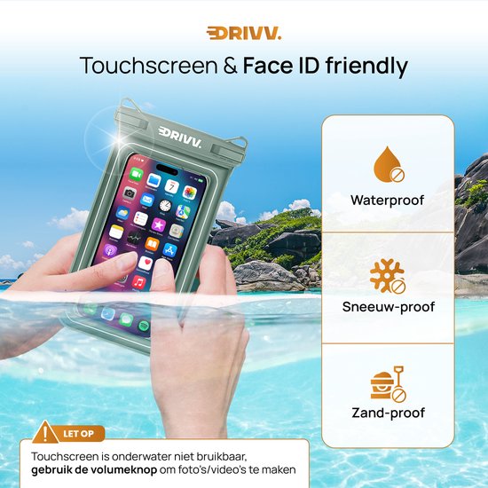 Drivv. Étui étanche de luxe pour téléphone portable - flottant - fermeture à double clip - téléphones jusqu'à 6,8 pouces - étui étanche pour téléphone portable - vert armée