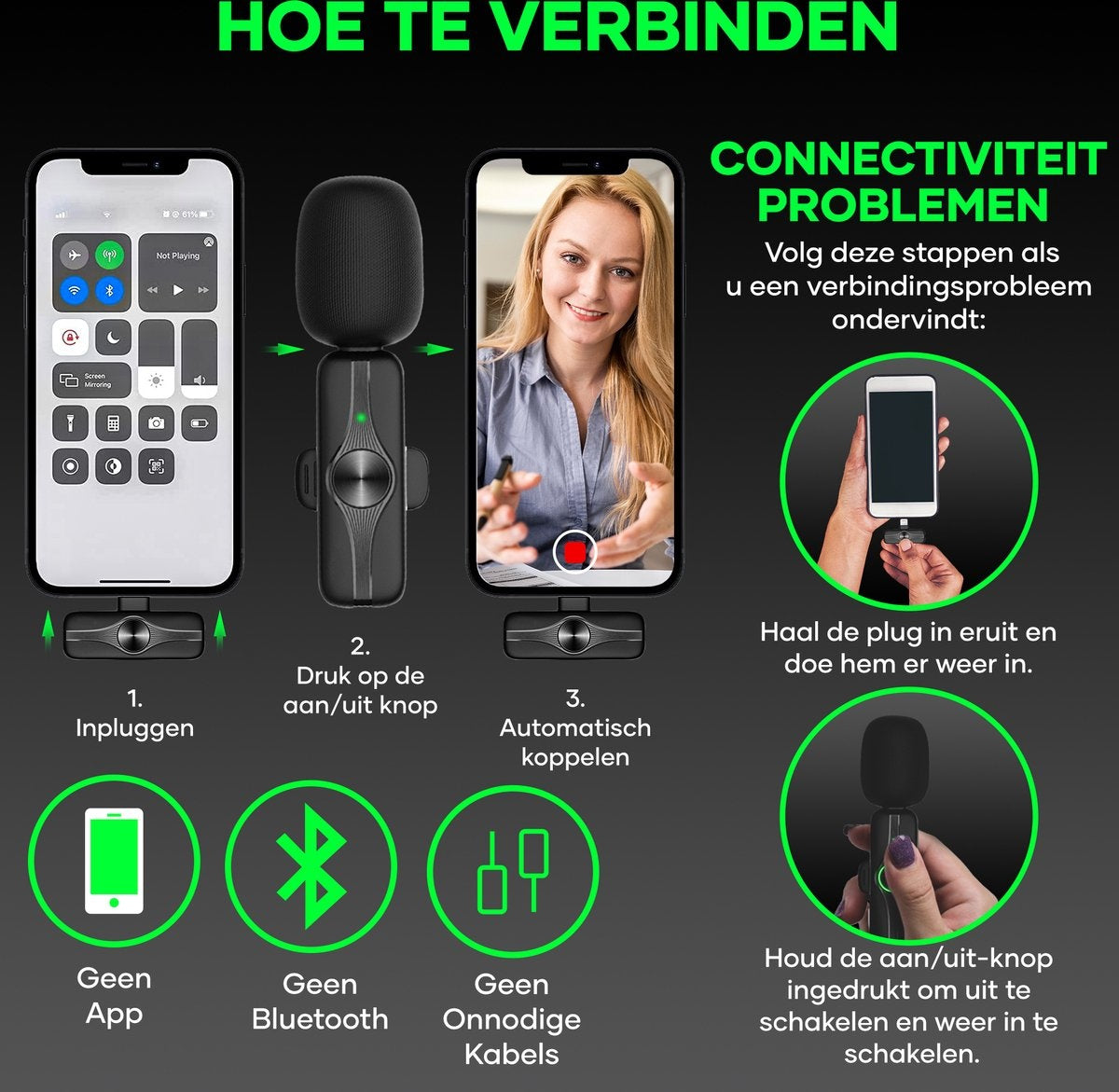 MATTI® - Microphone sans fil - Microphone iPhone - Microphone Bluetooth - Tie Pin - Lightning