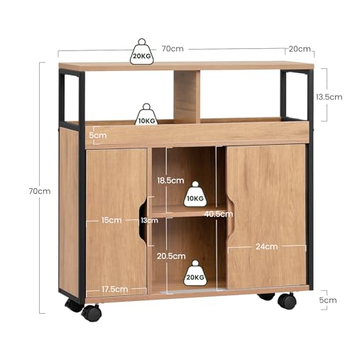 Eugad Meuble de salle de bain étroit avec 2 compartiments ouverts et étagère réglable Chêne noir clair 70 x 71,5 x 20 cm