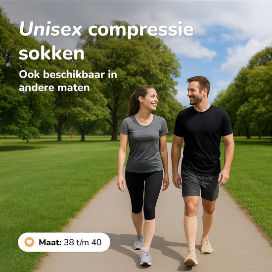 Alyze Bas de compression - 2 paires - Taille 38-40 - Haut - 20-30 mmHg - Chaussettes pour hommes et femmes - Médical - Neuropathie - Bas de compression - Diabète - Circulation, Course, Avion, Lit - Nude