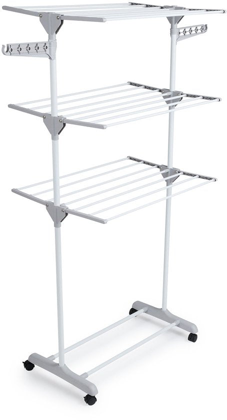Séchoir à linge Umuzi à 3 niveaux - 13,68 m d'espace de séchage - Séchoir à linge - Tour de séchage - Pliable - Roulettes