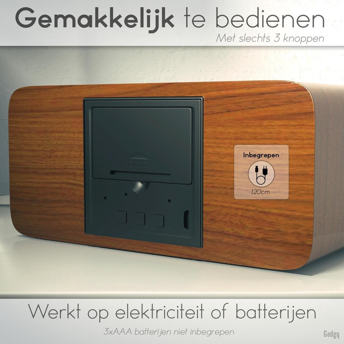 Gadgy Digitale Wekker met Draadloze Oplader - Houten Wekker met Eco Stand - Alarmklok met Temperatuur Datum en Tijd - Cadeau voor Vrouw en Man