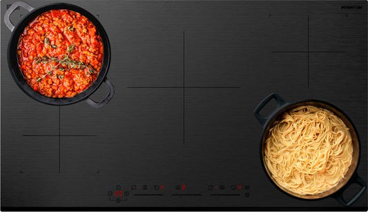 Inventum IKI9035MAT Table de cuisson à induction encastrable Matt 90 cm - 2 phases - 5 zones de cuisson - 2x fonction Bridge - Boost - Minuterie - Sécurité enfants - Façade à facettes - Table de cuisson électrique 5 brûleurs - Noir mat