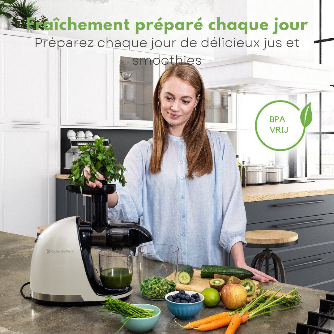Slowjuicer KitchenBrothers - avec réservoir à pulpe - 700ml - Beige