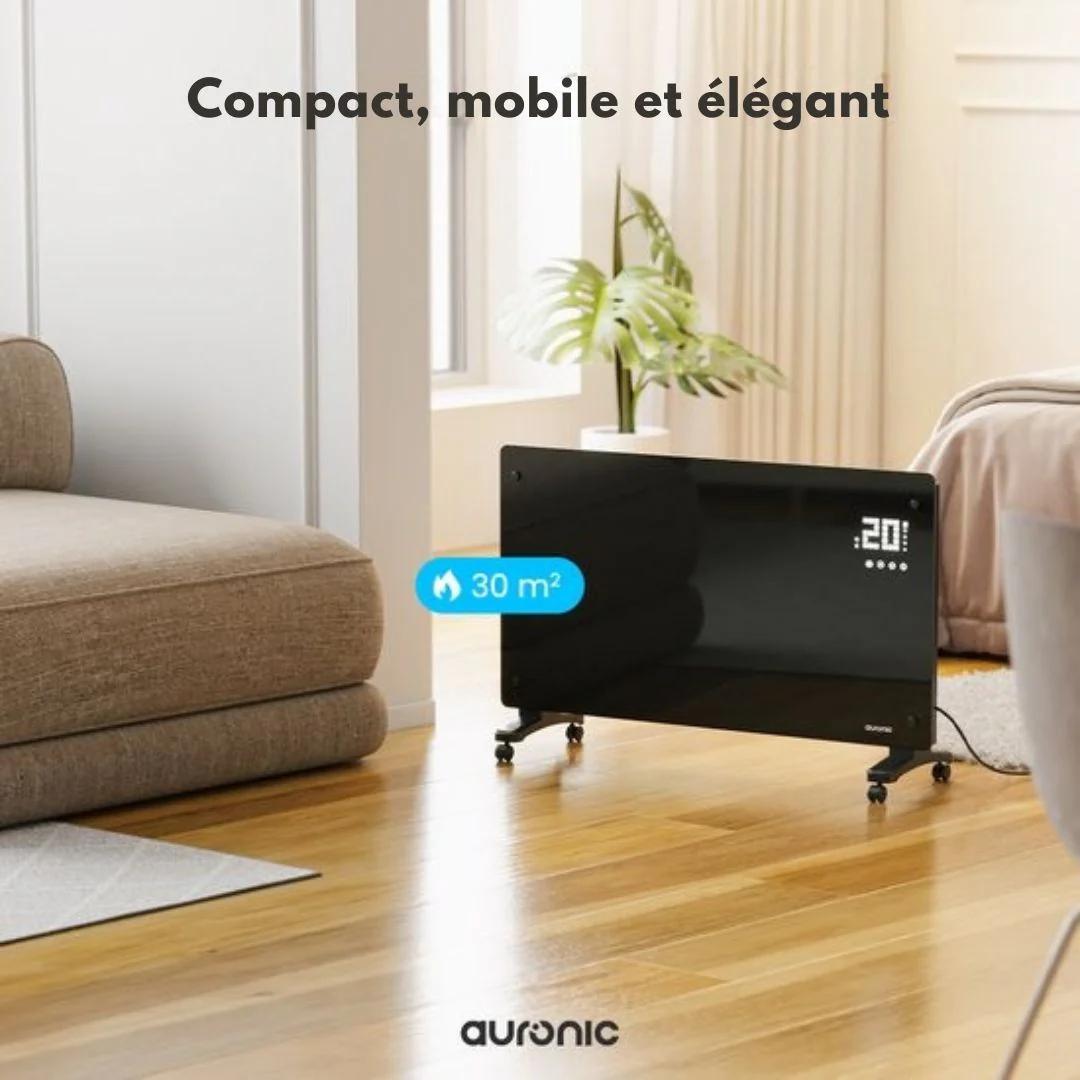 Radiateur électrique - Auronic - à convection avec thermostat et télécommande - Panneau en verre - 2500 W - Noir