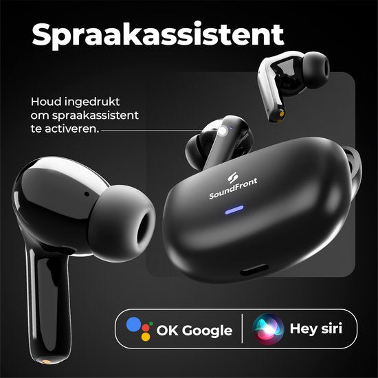 Soundfront Ultimate Wireless Earphones - Ecouteurs Bluetooth - 26dB Active Noise Cancelling - Ecouteurs sans fil - Convient aux Smartphones et aux ordinateurs portables - Noir