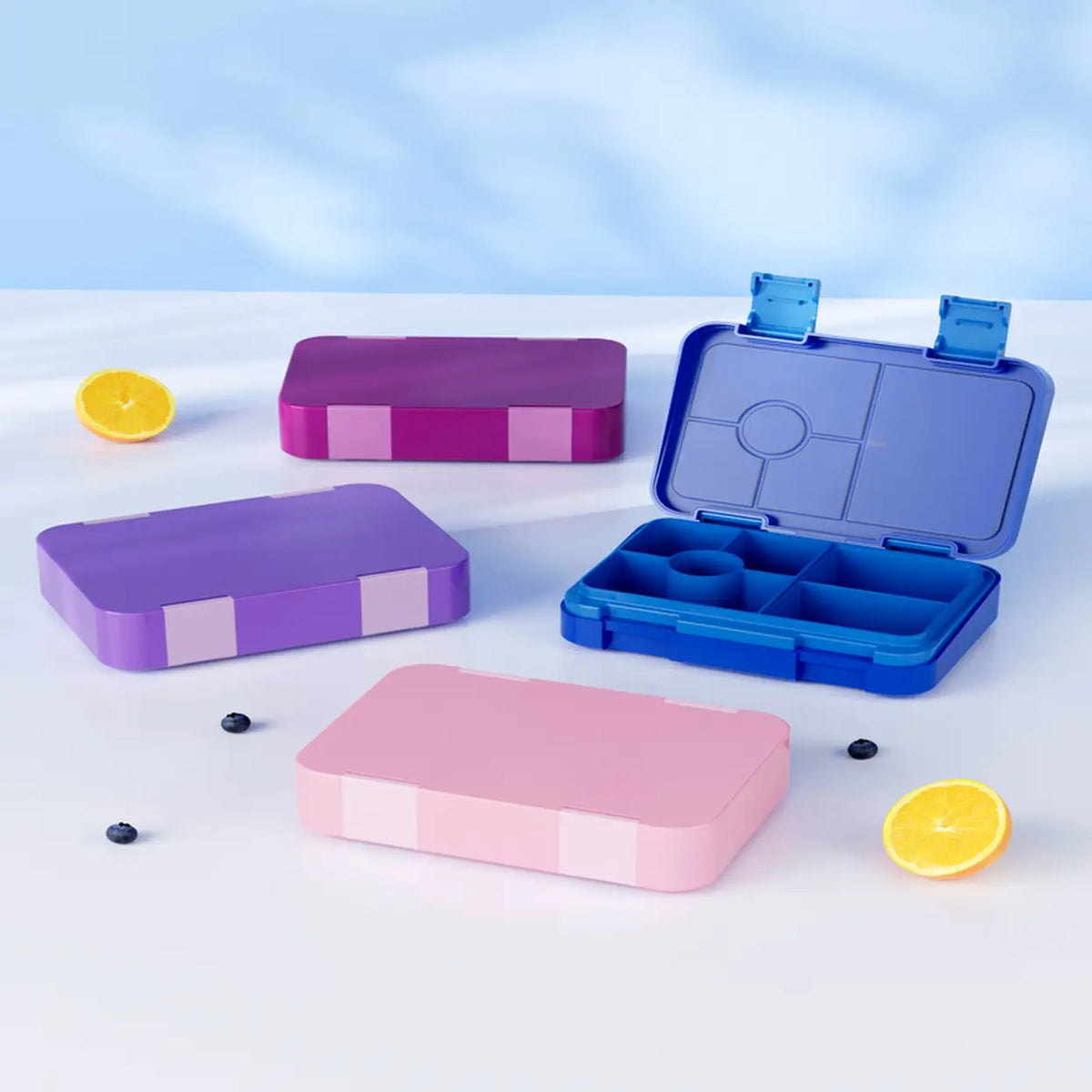 Boîte à repas Meoky à 5 compartiments avec double fermeture - Bleu